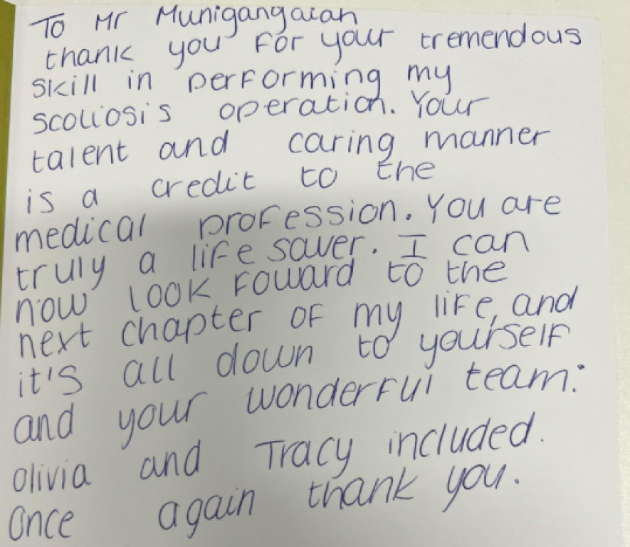 Patient thank-you card – Scoliosis Surgery – 2022